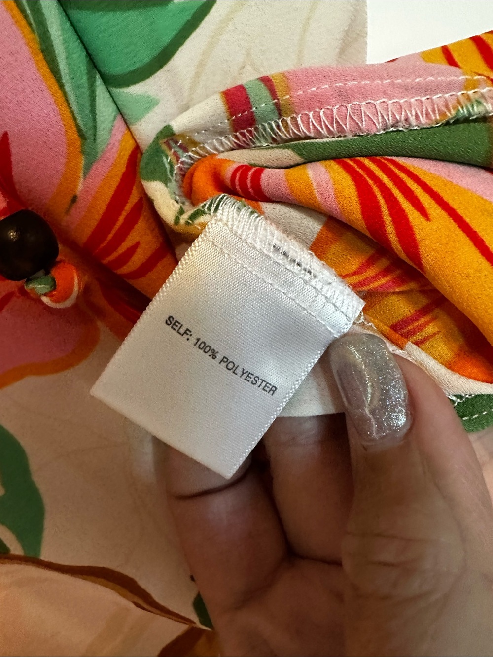 Rose & Olive Cream Tropical Floral blouse with Pink & Orange Accents - Picture 4 of 4